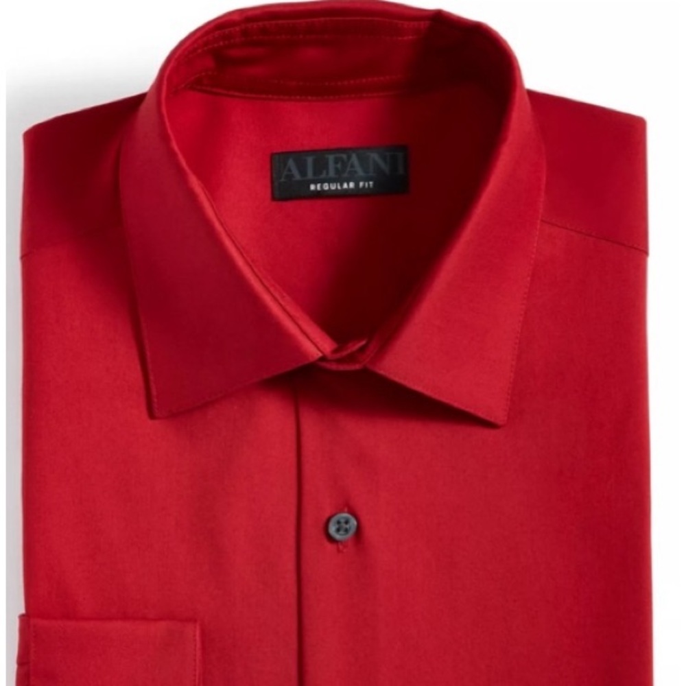 🎁Like New Alfani Regular Fit Men's Red L/S Dress shirt- Medium 15-15.5, 32-33 - Picture 5 of 16